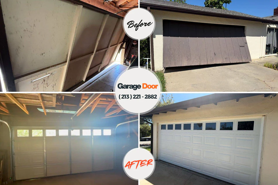 Before and after: garage door repair Saratoga Springs, NY